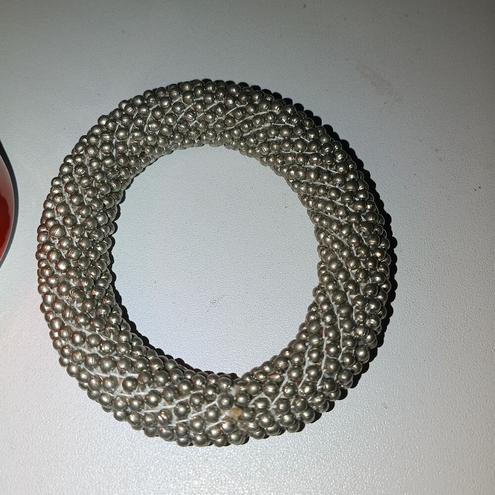 Iris Apfel & Bajalia Silver Beaded Chunky Bangle Bracelet